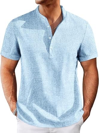 Runcati Mens Henley Shirts Short Sleeve Casual Linen Band Collar T-Shirt Summer Beach Vacation Tops on Amazon.ae - Price Tracker