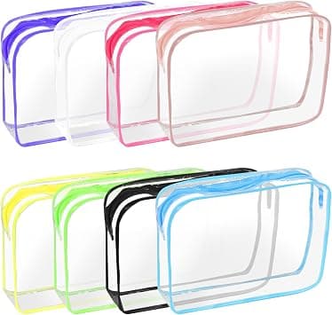 Glarks 8pcs 24.5 x 18.5 x 6cm Clear Makeup Bags Kit, 8 Colors Cosmetic Storage Bags, Approved Toiletry Bag, PVC Portable Cosmetic Bags for Women Men Travel Vacation Bathroom Organizer on Amazon - Best Deal Finder
