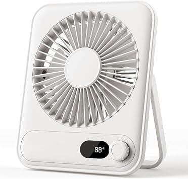 Portable Desk Fan, 100 Speed Settings, 180° Adjustable, 32dB Quiet Operation, 5000mAh Battery, Digital Display, White على Amazon.ae - متتبع الأسعار