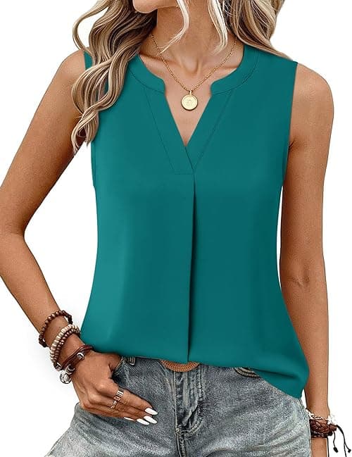 Timeson Women's 3/4 Sleeve Blouses Casual V Neck Dress Shirts Double Layers Mesh Tunics Tops, Black Blue, M on Amazon.ae - Price Tracker