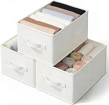 3 Pack Large Clothes Organizer, Wardrobe Closet Organizer and Storage with Handles, Foldable Fabric Closet Organizers Dividers (White) - متتبع أسعار Amazon.sa