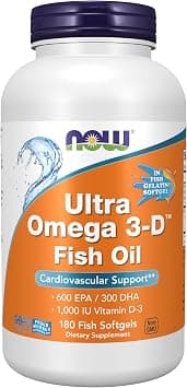 Now Foods Ultra Omega 3-D Fish Oil (Fish Gelatin) 180 Softgels | 600EPA / 300DHA | 1,000iu Vitamin D3 | Cardiovascular Support | - Best Deal Finder