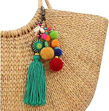 QTMY Pom Pom Shell Beads Tassel Bag Charm Pendant Boho Keyring Keychain for Women Purse Handbag Decor (6) on Amazon.ae - Price Tracker