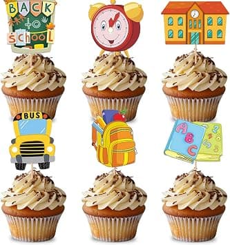 Back to School Cupcake Toppers, 12pcs School Theme Cake Toppers for First Day of School Party Decorations, Classroom Welcome Party Supplies, Teacher Student Celebration Dessert Decor على Amazon.ae - متتبع الأسعار