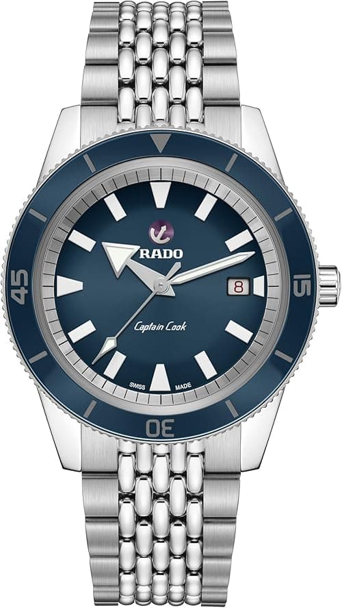 Rado Men's Captain Cook 42 mm Automatic Diving Watch with Stainless Steel Strap, Silver-Tone, 20 (Model: R32505203), Blue, Blue, 5 inches, Diver on Amazon.ae - Price Tracker