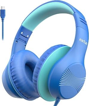 EarFun K3 Kids Headphones, Wired Kids Headphones with 85/94dB Volume Limit, Stereo Sound, USB-C Cable, Over Ear Headphones for School/Tablet/Kids/Boys/Girls, Blue على Amazon.ae - متتبع الأسعار