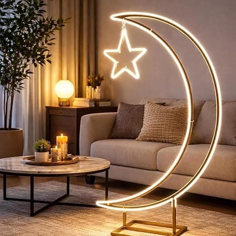 LED Moon Star Floor Lamp – Ramadan & Eid Decorative Light, Crescent Moon Lamp with Star, Warm White LED Standing Light for Living Room, Bedroom, Prayer Room & Islamic Home Décor on Amazon.ae - Price Tracker