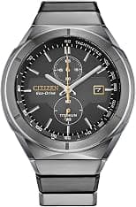 Citizen Men's Eco-Drive Sport Luxury Armor Watch in Super Titanium, Black Dial (Model: CA7058-55E), Silver Bracelet, Black Dial, Chronograph - Best Deal Finder