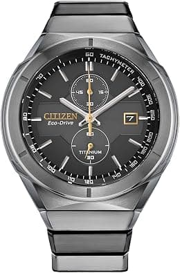 Citizen Men's Eco-Drive Sport Luxury Armor Watch in Super Titanium, Black Dial (Model: CA7058-55E), Silver Bracelet, Black Dial, Chronograph - Best Deal Finder