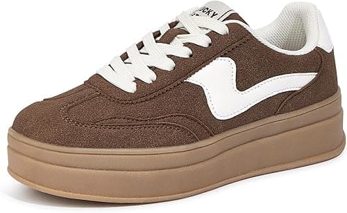 LUCKY STEP Women's Platform Fashion Sneakers Thick Sole Suede Genuine Leather Classic Rubber Gum Sole Low Top Casual Walking Shoes on Amazon.ae - Price Tracker