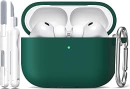 R-fun for AirPods Pro 3 Case (2025), Soft Silicone Protective Case Cover Compatible with Apple AirPods Pro 3rd Generation (USB-C Cable) for Women Men with Cleaning Kit and Keychain, Black Green - Best Deal Finder