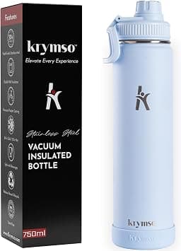 750ml Stainless Steel Water Bottle, Double Wall Insulated Water Bottle, Leak Proof, BPA Free, Silicone Boot, Thermos Bottle, Cold Hot Bottle for Kids, School, Gym (Soft Blue) - Best Deal Finder