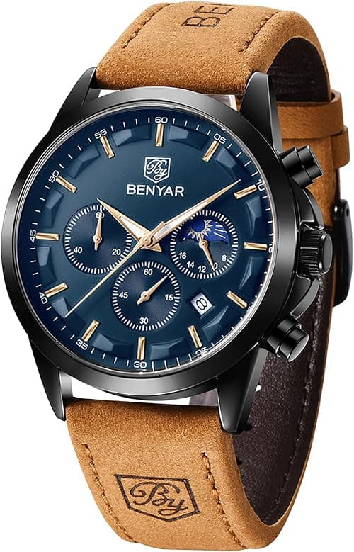 BY BENYAR Mens Watches Multifunction Chronograph Date Quartz Watch for Men Black Analog Wrist Watch Gift for Men Casual Business على Amazon.ae - متتبع الأسعار