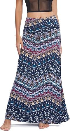 Urban CoCo Women's Stylish Spandex Comfy Fold-Over Flare Long Maxi Skirt - Best Deal Finder