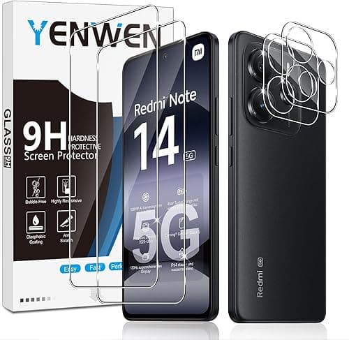 Tempered Glass for Xiaomi Mi Redmi Note 14 5G Screen Protector, 2 Pieces Screen Protector Film and 2 Pieces Rear Camera Protector, Anti-Scratch, 9H Hardness Glass, Bubble-Free on Amazon.ae - Price Tracker