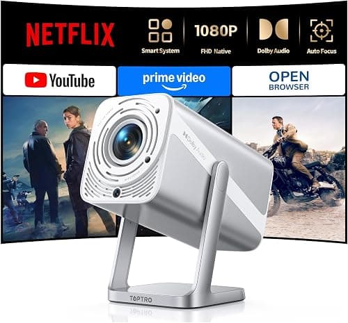 [Netflix-Licensed/Dolby Audio/360° Adjustable Stand]Smart Projector-4K with WiFi 6 and Bluetooth, Native 1080P Mini Portable Projector, Electric Focus & Auto Keystone, TOPTRO Outdoor Movie Proyector على Amazon.ae - متتبع الأسعار