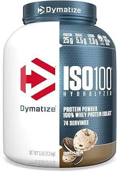 Dymatize Iso 100 - Cookies And Cream - 5 Lbs. | 25g Protein, Hydrolyzed, Fast-Absorbing, Supports Muscle Health, 5.5g BCAAs, Gluten-Free, 74 Servings, 5 lb - متتبع أسعار Amazon.sa