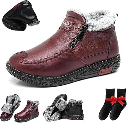 Women's Waterproof Non-Slip Cotton Leather Boots, New Fleece Thickened Warm Snow Boots, Wide Fit Waterproof Leather Non Slip Boot,Mama Cotton Leather Shoes with Zipper on Amazon.ae - Price Tracker