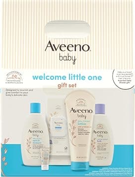 Aveeno Baby Welcome Little One Gift Set, Baby Skincare Set with Nourishing Baby Body Wash & Shampoo, Calming Bath Wash, All Over Baby Wipes, Daily Moisturizing Lotion, & Baby Balm, 5 Items على Amazon.ae - متتبع الأسعار