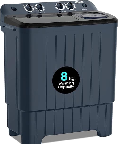 Nobel Semi Automatic Washing Machine, Twin Tub, 8 Kg Wash Capacity & 5.5 Kg Spin Capacity, 4 Control Knobs, 15 Min Wash Timer, IPX4 Waterproof Rating, Smart Filter, Rat Guard Base – Model NWM8502 on Amazon.ae - Price Tracker