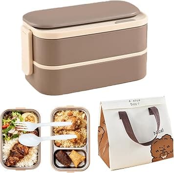 Lunch Box for Kids Adults with Bag,Bento Box for Kids Stainless Steel Leak Proof,Tiffin Container Microwave Freezer Safe with Stylish Insulated Handbag Cutlery for 0ffice School Travel (Brown) on Amazon.ae - Price Tracker
