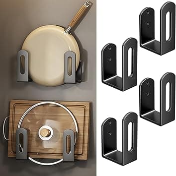 Set of 4 Pot Lid Holders, Lid Holder, Chopping Board Holder, Pot Lid Organiser for Cupboard, Lid Organiser Kitchen, No Drilling Required, Includes 2 Tubes of Adhesive على Amazon.ae - متتبع الأسعار