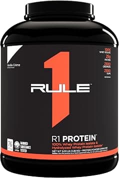 Rule 1 100% Whey Protein powder| Isolate & Hydrolyzed Whey Protein Vanilla Crème| 25g Protein 76 Servings 5.03 Lbs (2.28 kg) on Amazon.ae - Price Tracker