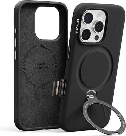 TORRAS Magnetic for iPhone 16 Pro Max Case Silicone with Stand, Fit for MagSafe, 360 Ring Stand with Camera Control, Ostand Q3 Silicone Rubber Soft Case for iPhone 16 Pro Max 6.9'', Obsidian Black على Amazon.ae - متتبع الأسعار