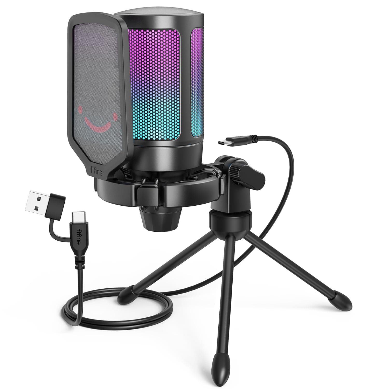 FIFINE Gaming USB Microphone for PC PS5, Condenser Mic with Quick Mute, RGB Indicator, Tripod Stand, Pop Filter, Shock Mount, Gain Control for Streaming Discord Twitch Podcasts Videos- AmpliGame on Amazon.ae - Price Tracker