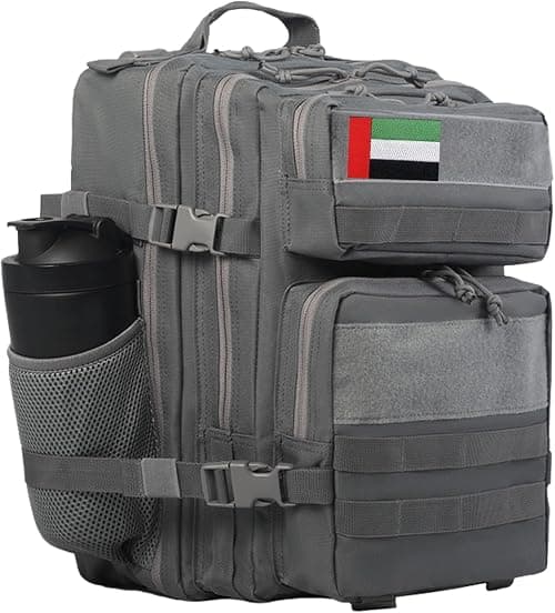 Backpack 25L – Bag for Men & Women, Travel Bags/Backpacks, Airplane/Flight Approved, for desert camping, trekking, hiking, fitness, gym & sport, Tactical Waterproof (Grey, 25L) على Amazon.ae - متتبع الأسعار