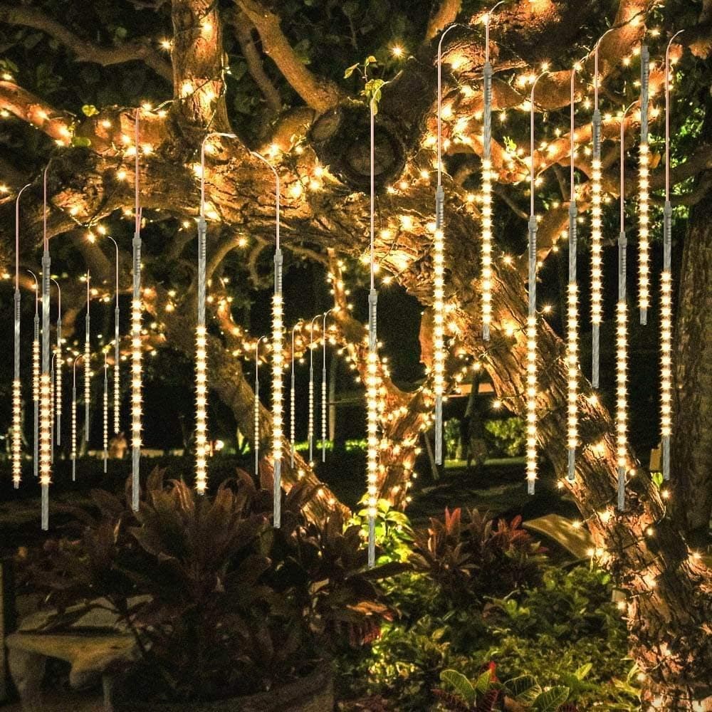 Redare Meteor Shower Rain Lights,50cm 8 Tubes 288 LEDs rain drop lights Waterproof,Cascading Rain Light,Icicle Snowfall String Lights for Garden Wedding Holiday Party Tree Decoration (Warm White) on Amazon.ae - Price Tracker