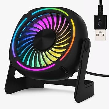 USB Desk Fan RGB Small Fan with 8 Light Modes,Table Fan with 3 Speeds,360° Rotation, Quiet Operation على Amazon.ae - متتبع الأسعار