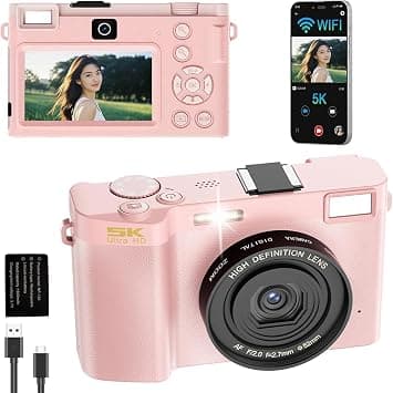 5K Digital Camera for Photography&Video,64MP Front and Rear Dual Cameras Vlogging Camera,18X Digital Zoom Anti-Shake Travel Cameras,Auto-Focus Point and Shoot Camera w/1 Batteries (Pink) على Amazon.ae - متتبع الأسعار