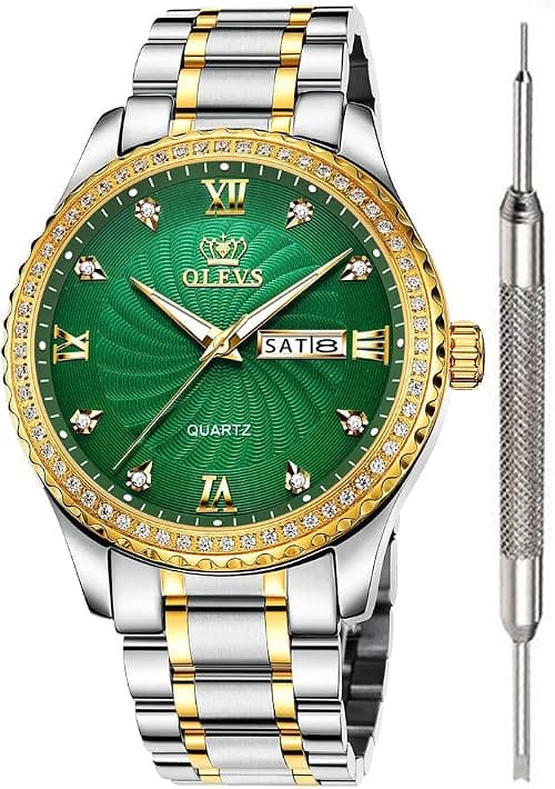 OLEVS Luxury Diamond Watches for Men Waterproof Mens Fine Business Casual Watch Calendar Week Analog Quartz Watch for Christmas على Amazon.ae - متتبع الأسعار