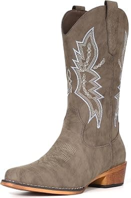 حذاء بوت كاوبوي بطابع غربي سهل الارتداء بمقدمة مدببة وطول يصل لمنتصف الساق للنساء من اي يو في - دليلك لأفضل العروض