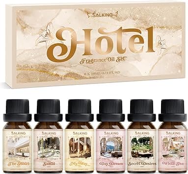 SALKING Hotel Fragrance Oils, Essential Oils Gift Set, Diffuser Oils, Scented Oils for Soaps Candle Making - The Hotel, Santal, My Way, Day Dream, Secret Desires, White Tea - Amazon.ae Price Tracker