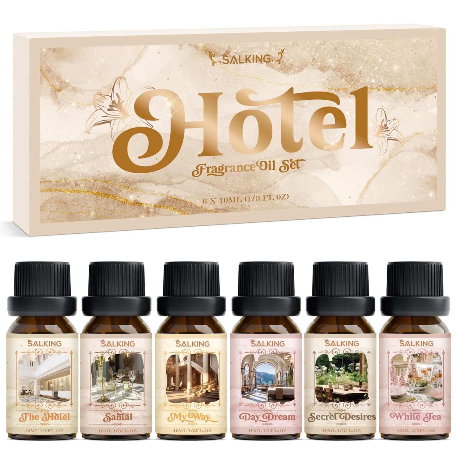 SALKING Hotel Fragrance Oils, Essential Oils Gift Set, Diffuser Oils, Scented Oils for Soaps Candle Making - The Hotel, Santal, My Way, Day Dream, Secret Desires, White Tea on Amazon.ae - Price Tracker
