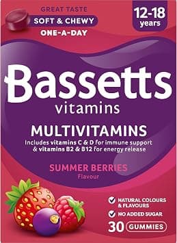 Bassetts Vitamins Multivitamins Soft & Chewy Gummies for Ages 12-18, Summer Berries Flavour, Vitamins C, D, B2 & B12, No Added Sugar, 30 Count on Amazon.ae - Price Tracker