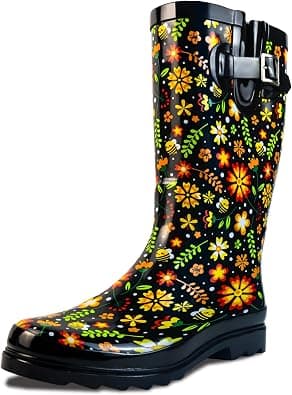 landchief Mid-Calf Women's Rubber Rain Boots Printed Waterproof Women's Rain Footware على Amazon.ae - متتبع الأسعار