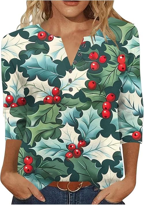 Christmas T Shirt Women Funny Christmas Tee Shirts Long Sleeve Tops V Neck Jumpers Xmas Tree Funny Snowflakes Graphic T Shirts Sweatshirts Novelty Jumper Loose Blouse Pullover Tops on Amazon.ae - Price Tracker