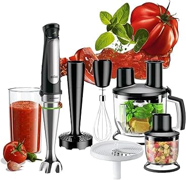 Braun Hand Blender MultiQuick 7 1000W with 600ml BPA-free Beaker, 1.5L Food Processor, 350ml Chopper, Puree/Masher, Whisk, Easy SmartSpeed, SplashControl & PowerBell Plus Technology MQ 7087X Black on Amazon.ae - Price Tracker