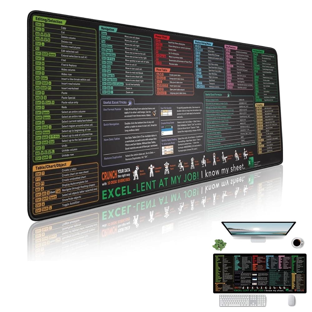 Aowin Excel Shortcut Keys Mouse Pad,Large Excel Cheat Sheet Desk Pad,Computer Desk Mousepad Over 150 Shortcut Keys,Non-Slip&Waterproof Desk mat,PC Spreadsheet Keyboard Mat for Office Use on Amazon.ae - Price Tracker
