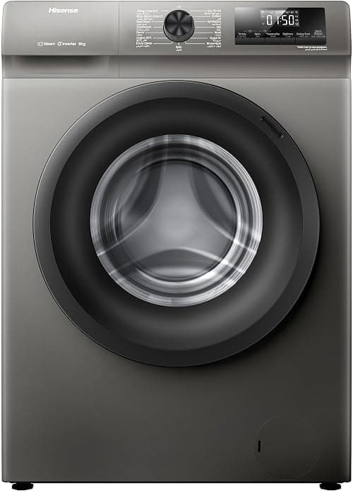 Hisense WFQP8012T 8 Kg Front Load Slim Drum Washing Machine, Inverter Motor 1200 RPM, Quick Wash, Pause & add Function, Allergy Steam Care, Titanium Grey on Amazon - Best Deal Finder