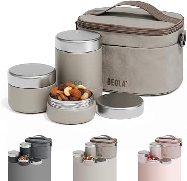 BEOLA Lunch Set with Bag, Includes Insulated Stainless Steel thermo 450ml and 2 Single Wall Stainless Steel Food Jars Containers, Tiffin Lunch Box with Bag for Adults Kids (Sand Dune) on Amazon.ae - Price Tracker