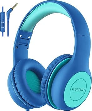 EarFun K1 Kids Headphones Wired with Microphone, 85/94dB Volume Limit Headphones for Kids, Portable Wired Headphones with Sharing Jack, Stereo Sound, Foldable Headset for Tablet/iPad/Kindle Blue Green on Amazon.ae - Price Tracker