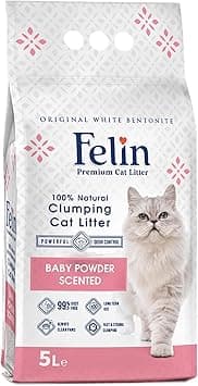 Felin Cat Litter Clumping 100% Natural Bentonite, Clumping 99.5% Dust Free, Forever Fresh, Pet Friendly, Fighting with Odors Baby Powder Scented, 5L - Amazon.ae Price Tracker