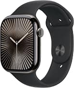 Apple Watch Series 10 GPS + Cellular 46 mm Smartwatch with Slate Titanium Case with Black Sport Band - M/L. Fitness Tracker, ECG App, Always-On Retina Display, Water Resistant - Best Deal Finder