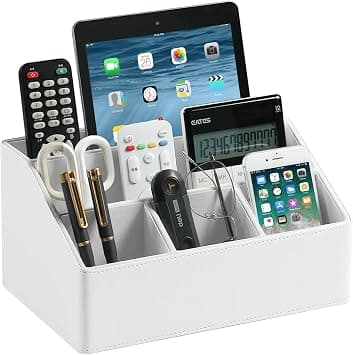 PU Leather Desk Organizer, Luxury Remote Control Holder for Home, Office Desk Accessories Table Caddy Bedside Nightstand Organizer, White on Amazon.ae - Price Tracker