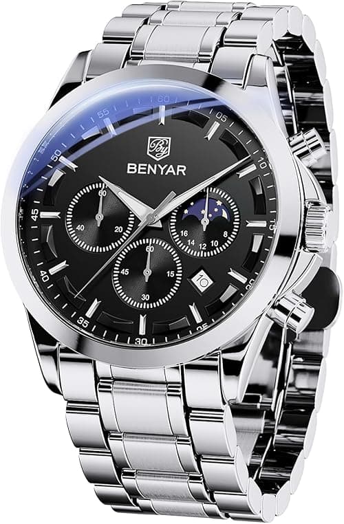 BY BENYAR Mens Watches Multifunction Chronograph Date Quartz Watch for Men Black Analog Wrist Watch Gift for Men Casual Business على Amazon.ae - متتبع الأسعار
