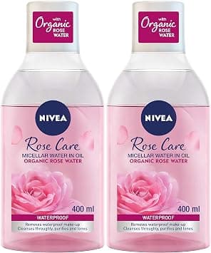 NIVEA Micellar Water Face Makeup Remover, Rose Care with Organic Rose, All Skin Types, 2x400ml - Best Deal Finder